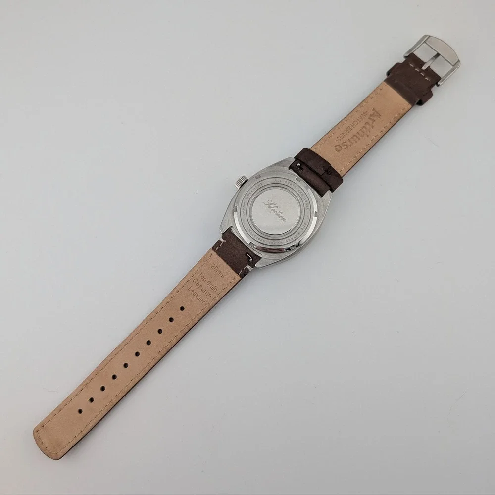 Selectron Cubic SCUB-10 Day Date Watch Taupe Sunburst 10 ATM Leather Strap Lume‎